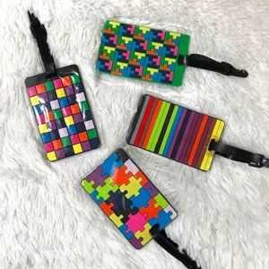 Set of 4 Color Splash Rigid Silicone Luggage Tags Business Card ID Holders